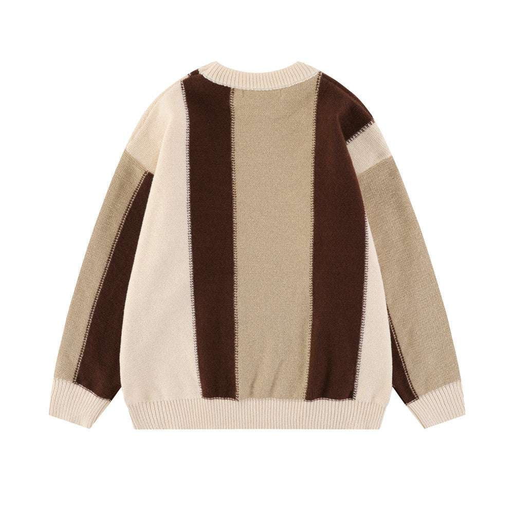 casual loose sweater, comfy round neck, striped cotton jumper - available at Sparq Mart