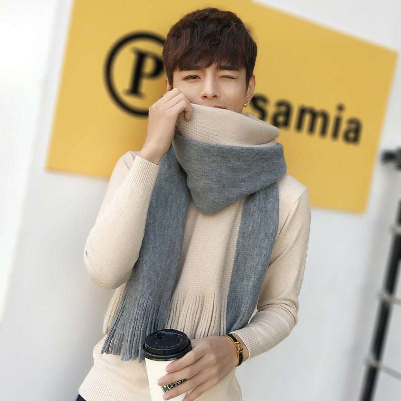 Fashionable Woolen Scarves, Simple Grey Scarf, Versatile Men's Scarf - available at Sparq Mart