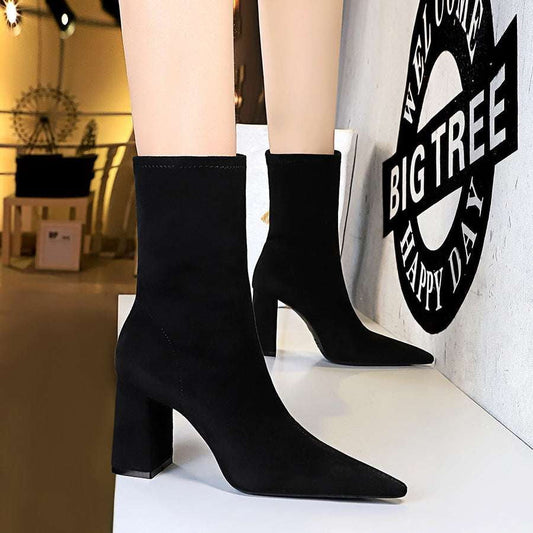 Chic Ankle Short Boots, Comfortable Suede Footwear, Stylish Nightclub Booties - available at Sparq Mart