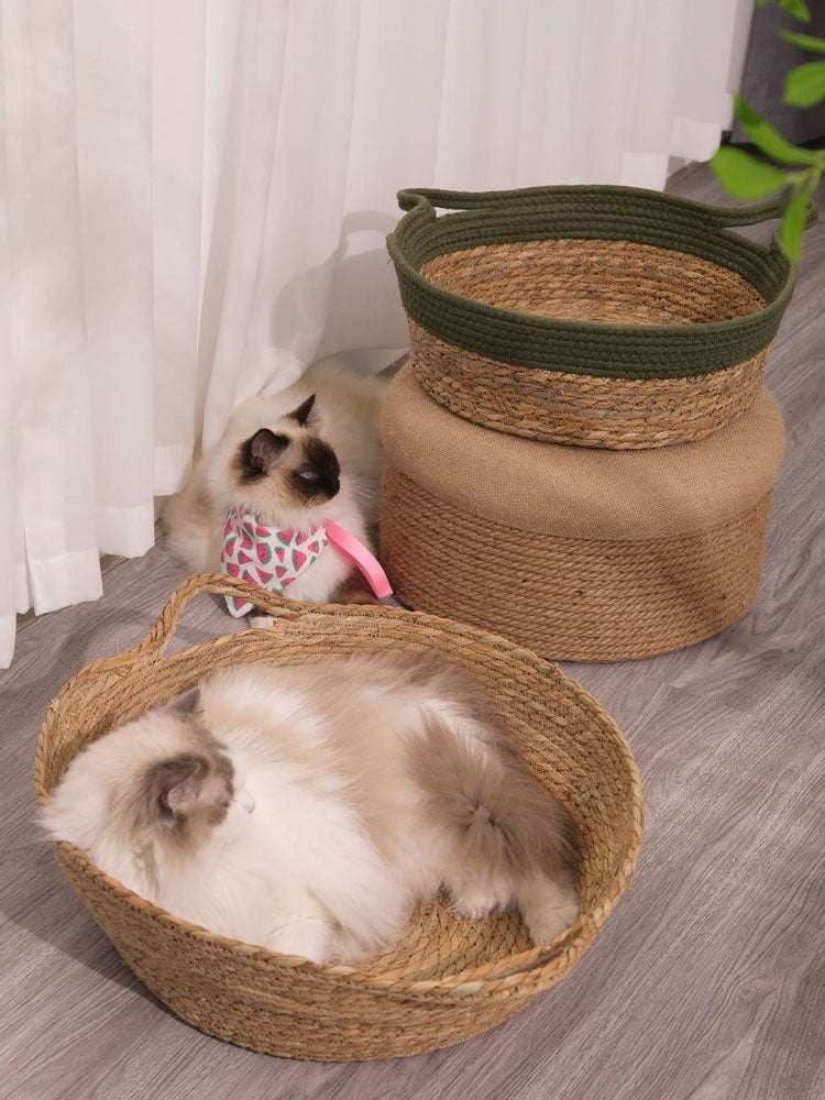 cool cat nest, summer cat bed, woven cat basket - available at Sparq Mart