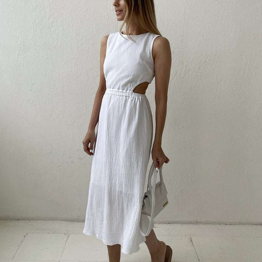 Cotton Casual Sundress, Elegant Summer Dresses, Waist Revealing Dress - available at Sparq Mart