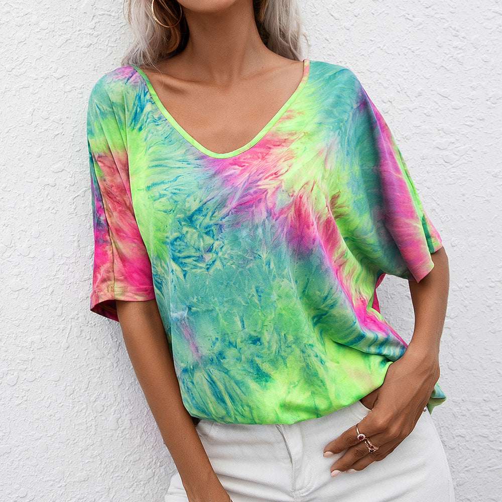 autopostr_pinterest_64088, Casual Tie Dye Print, Colorful T-Shirt, Loose Round Neck - available at Sparq Mart