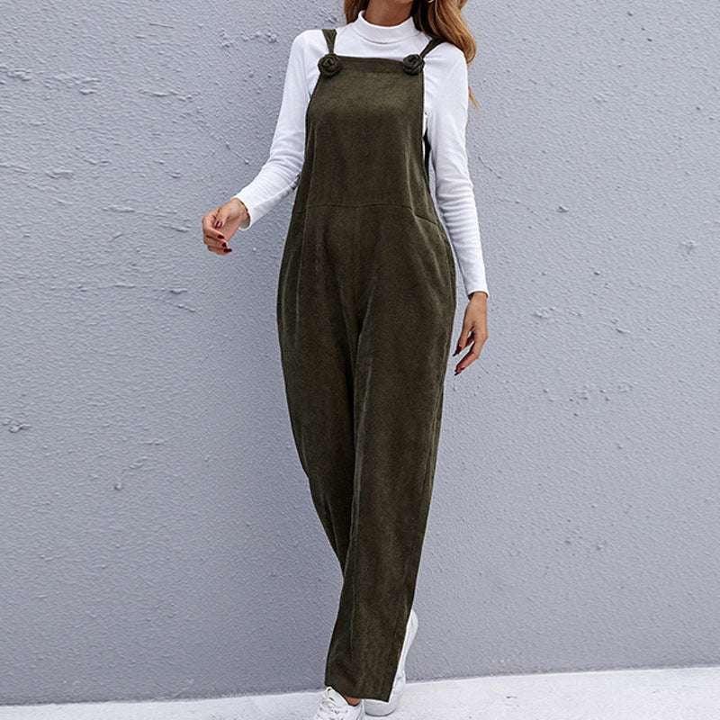 Army Green Overalls, Casual Corduroy Jumpsuit, Ladies Strap Jumpsuit - available at Sparq Mart