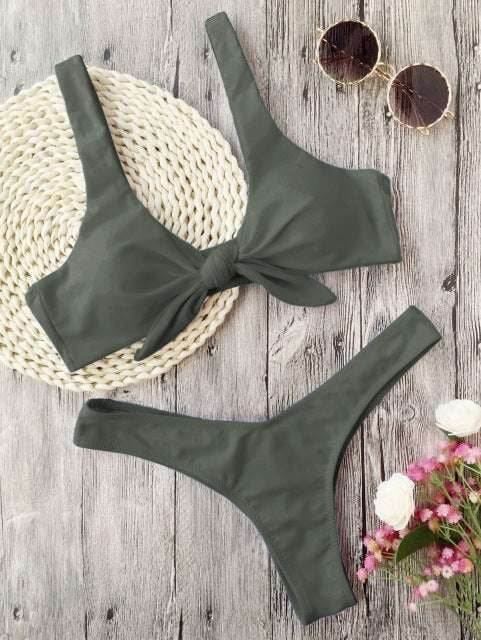 Padded Bikini Set, Trendy Knotted Bikini - available at Sparq Mart