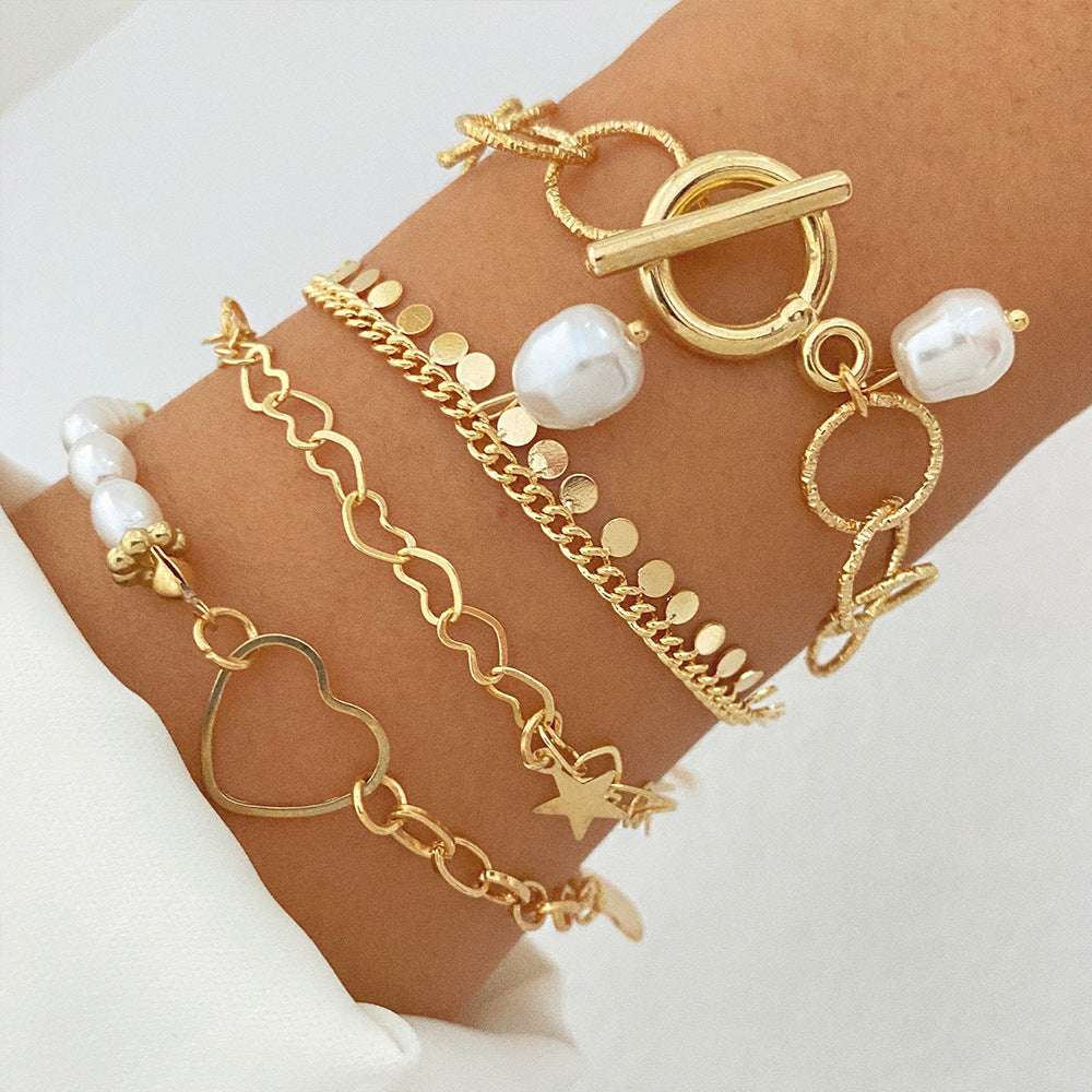 Fashion Bracelet, Metal Gold Bracelet, Trendy Pearl Bracelet - available at Sparq Mart