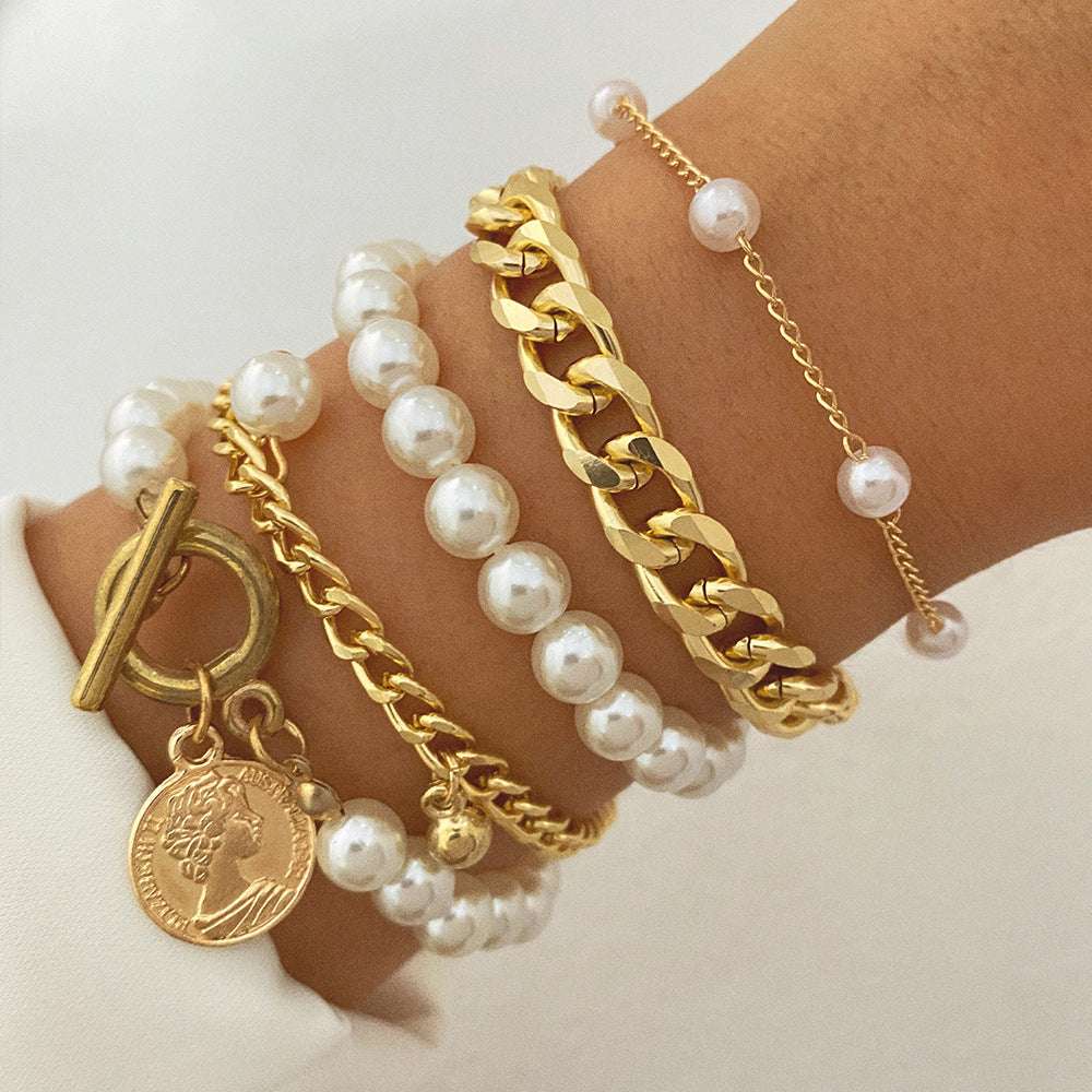 Fashion Bracelet, Metal Gold Bracelet, Trendy Pearl Bracelet - available at Sparq Mart