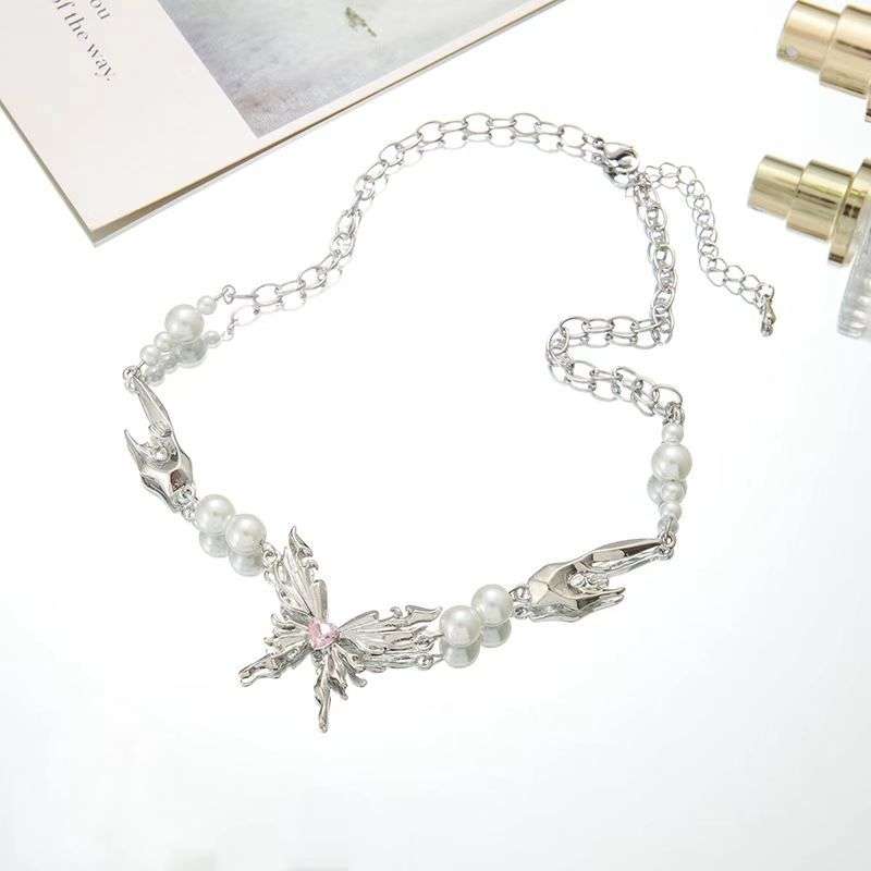 butterfly necklace, French jewelry, pearl necklace - available at Sparq Mart