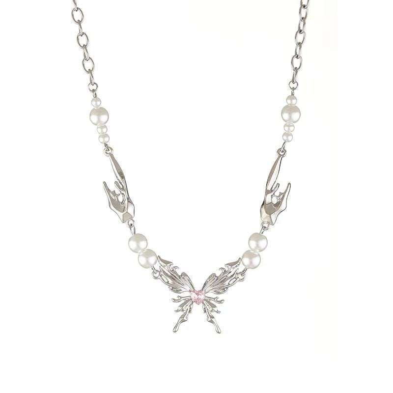 butterfly necklace, French jewelry, pearl necklace - available at Sparq Mart