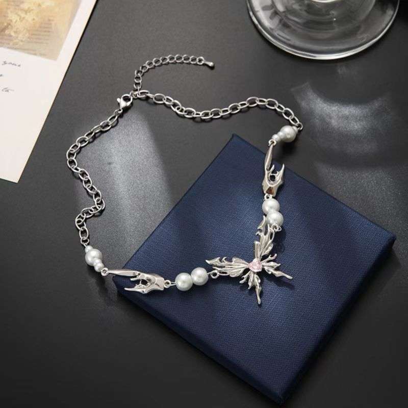 butterfly necklace, French jewelry, pearl necklace - available at Sparq Mart