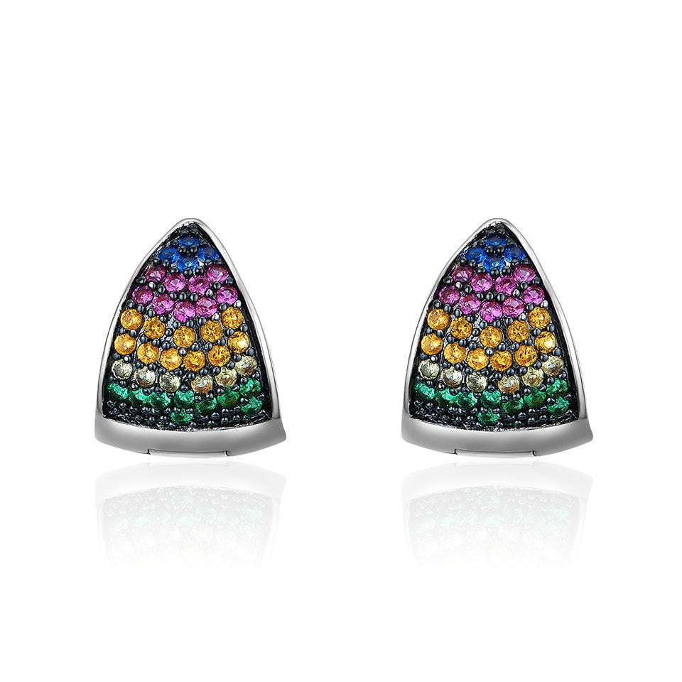 geometric gemstone earrings, rainbow stone earrings, silver triangle earrings - available at Sparq Mart