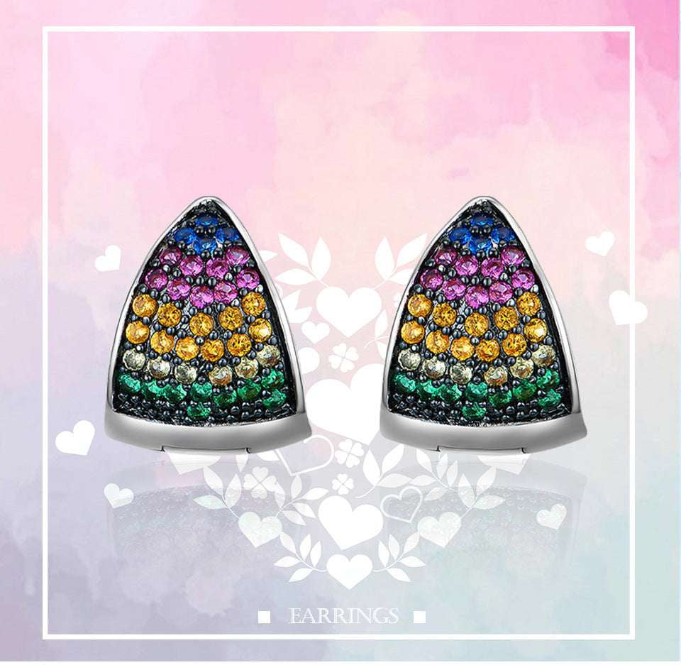 geometric gemstone earrings, rainbow stone earrings, silver triangle earrings - available at Sparq Mart