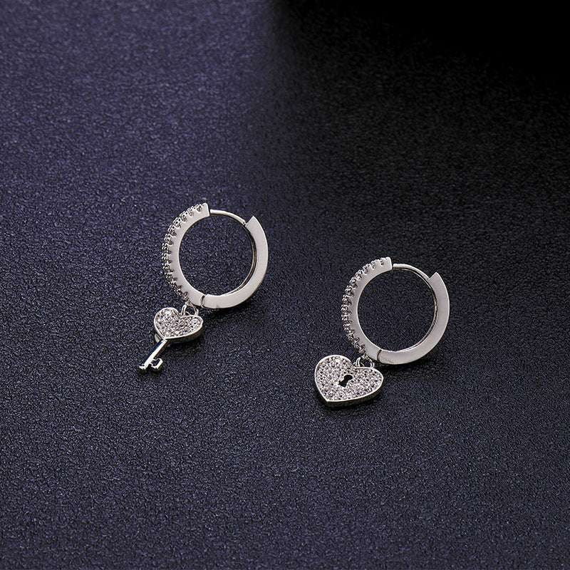 18K Platinum Earrings, Asymmetric Earrings, Key and Lock Earrings - available at Sparq Mart