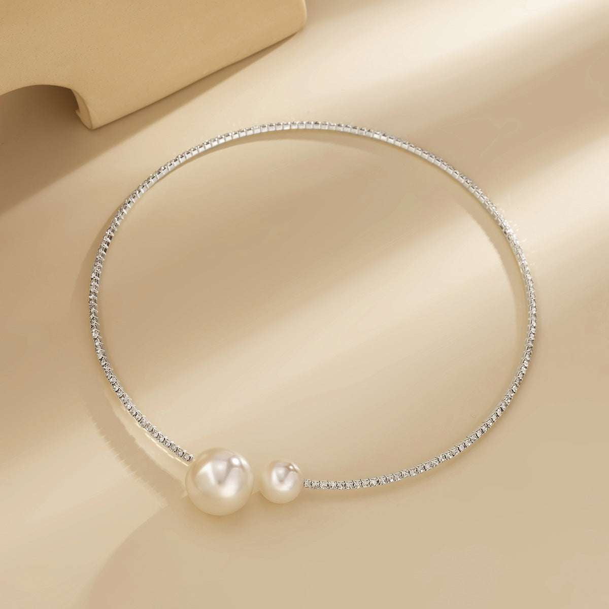 Elegant Pearl Choker, Pearl Geometry Necklace, Silver Neckband Jewelry - available at Sparq Mart