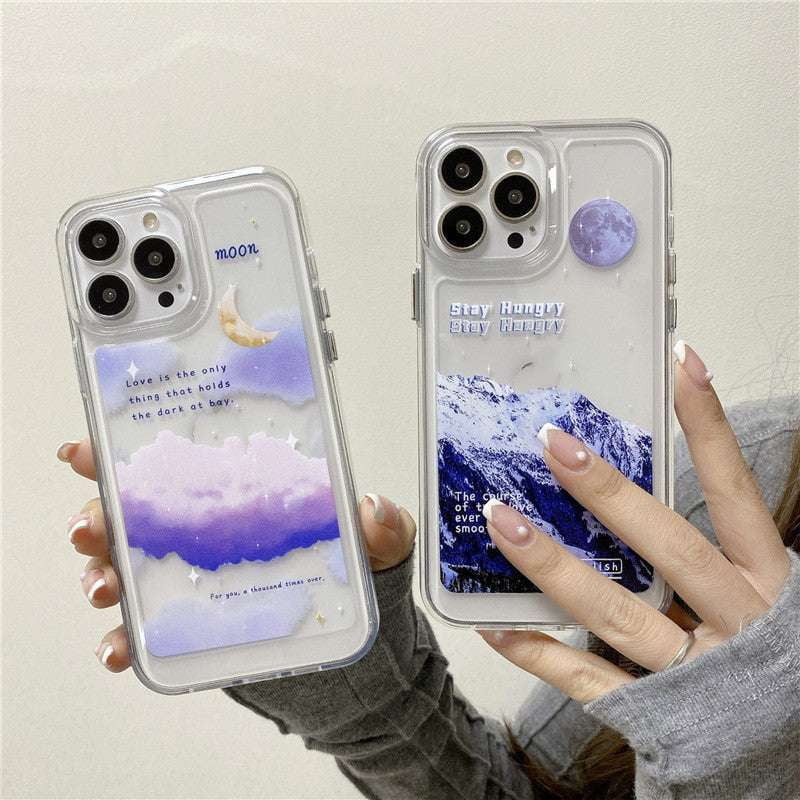 Mountain Print Case, Silicone Moon Case, Transparent Space Cover - available at Sparq Mart