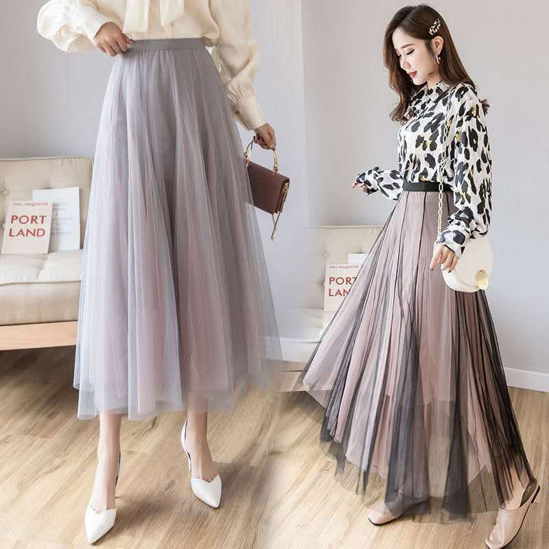 Elegant Midi Skirt, Pleated Mesh Skirt, Urban Casual Skirt - available at Sparq Mart