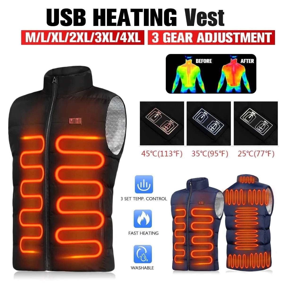 Heated Vest Men, Smart Warming Apparel, USB Thermal Vest - available at Sparq Mart