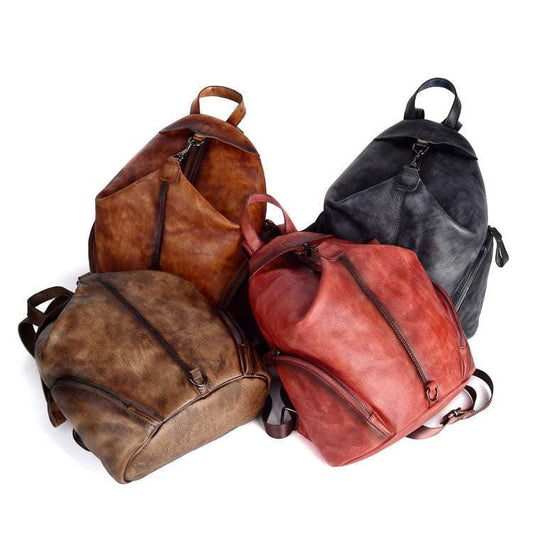 retro backpack leather, stylish shoulder bag, vintage leather backpack - available at Sparq Mart