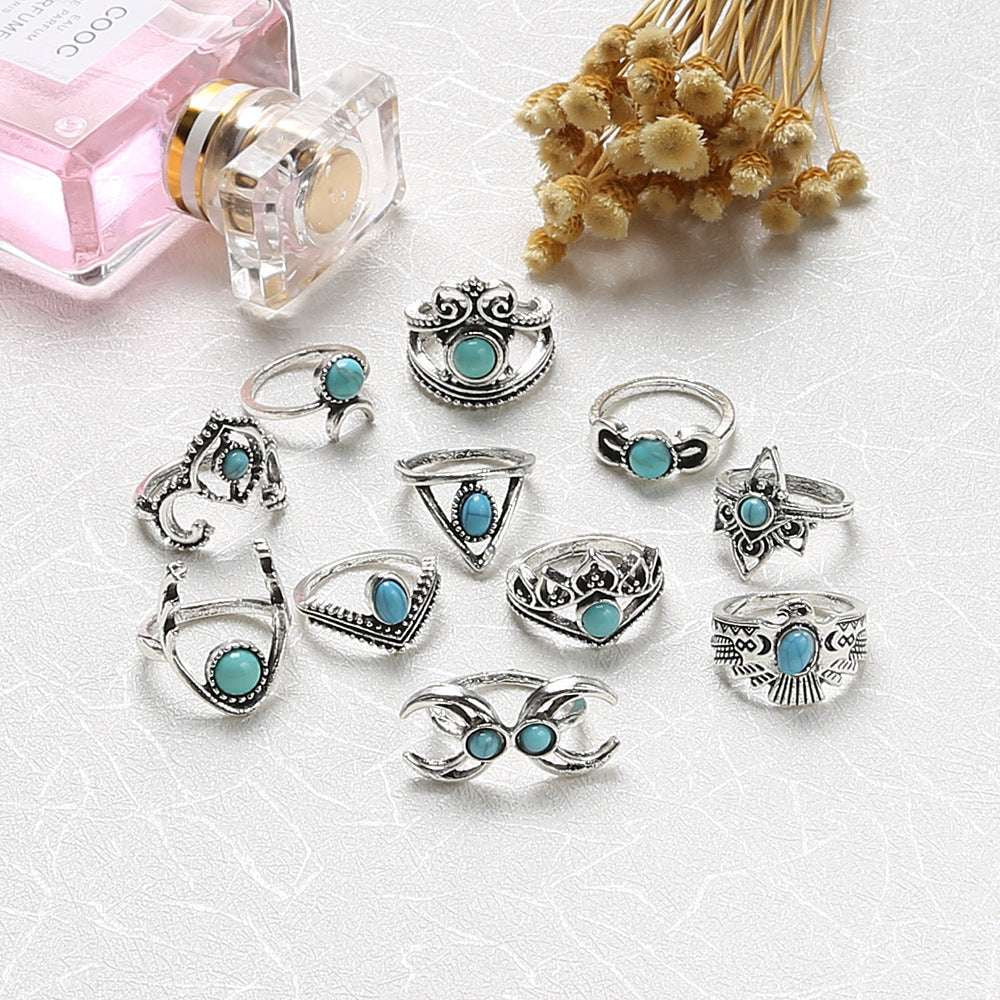 Alloy Statement Jewelry, Turquoise Owl Ring Set, Vintage Style Rings - available at Sparq Mart