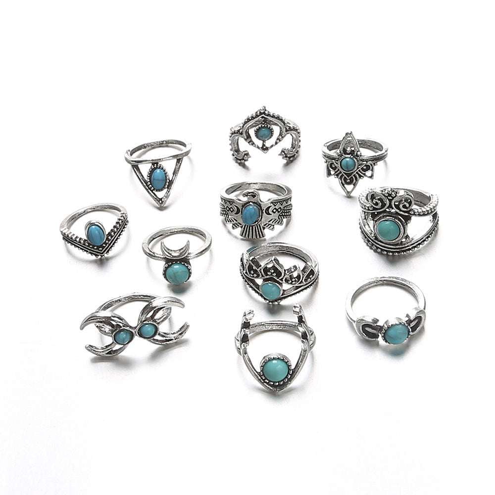 Alloy Statement Jewelry, Turquoise Owl Ring Set, Vintage Style Rings - available at Sparq Mart