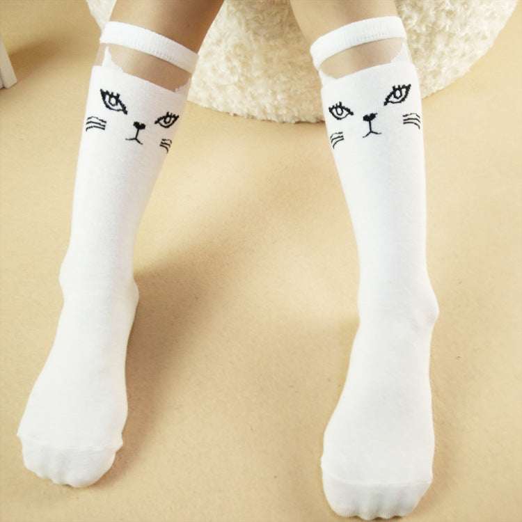 Cartoon Lace Socks, Cat Head Stockings, Medium High Socks - available at Sparq Mart