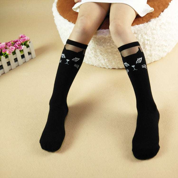 Cartoon Lace Socks, Cat Head Stockings, Medium High Socks - available at Sparq Mart