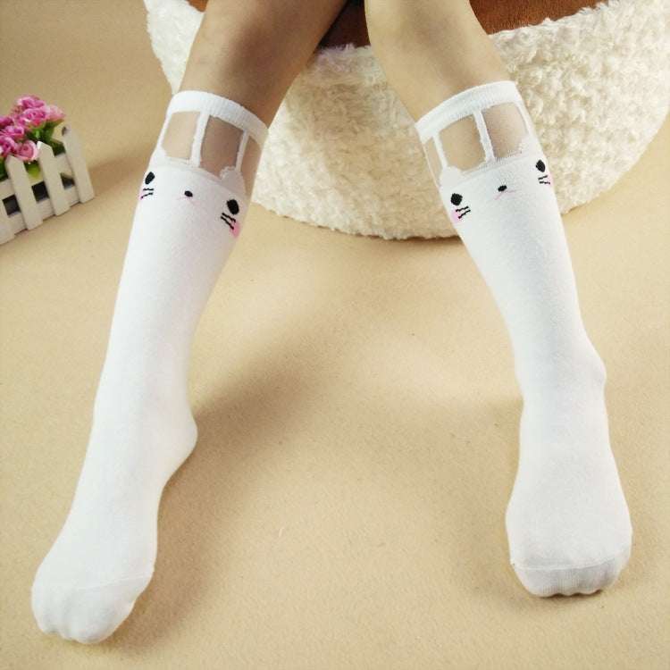 Cartoon Lace Socks, Cat Head Stockings, Medium High Socks - available at Sparq Mart