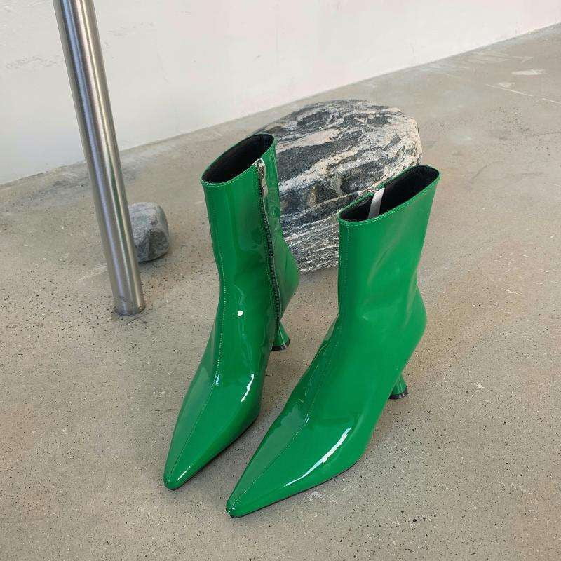 blackjack heel boots, patent leather booties, pointed toe heels - available at Sparq Mart