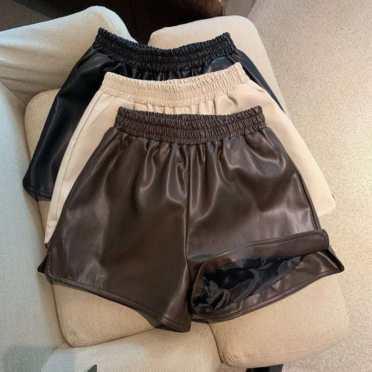 Casual Split Shorts, High Waist Shorts, PU Leather Shorts - available at Sparq Mart