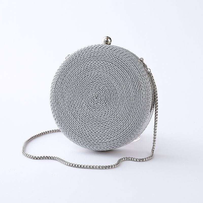 Fashion Round Purse, Metallic Shoulder Bag, PU Woven Bag - available at Sparq Mart